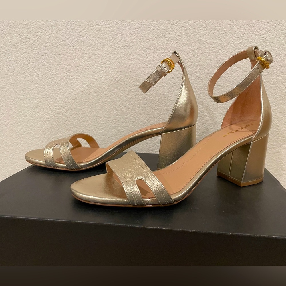 Elegant Gold Block Heel Sandals